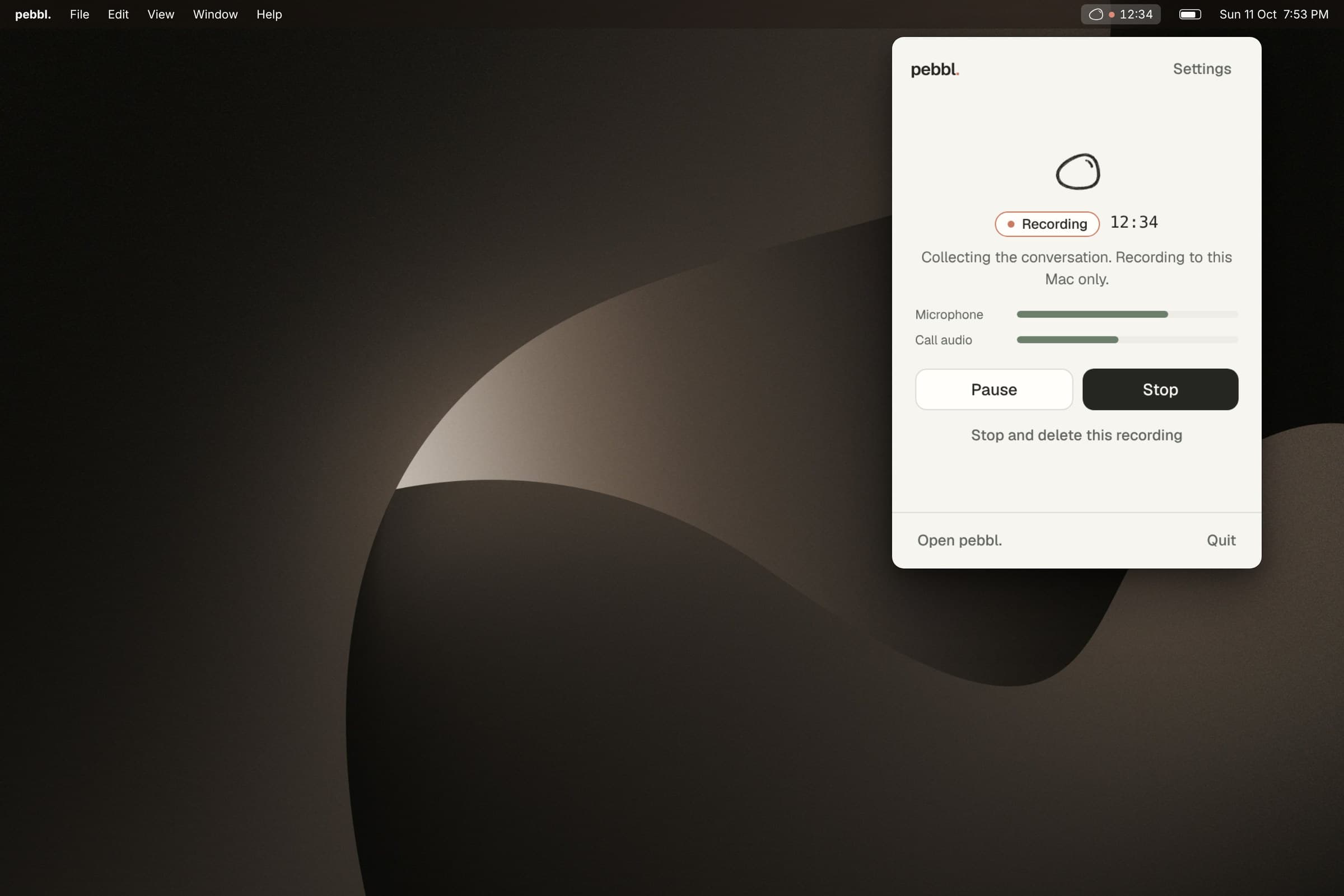The menu bar popover while recording